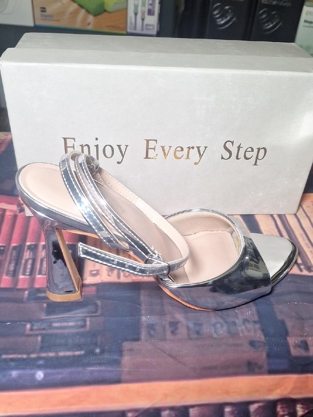 Metallic Silver Open-Toe Heeled Sandals - Women